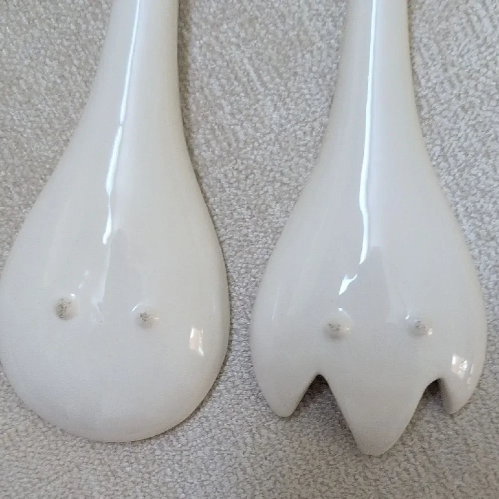 Green and White Ceramic Cabbage Handle Salad Servers